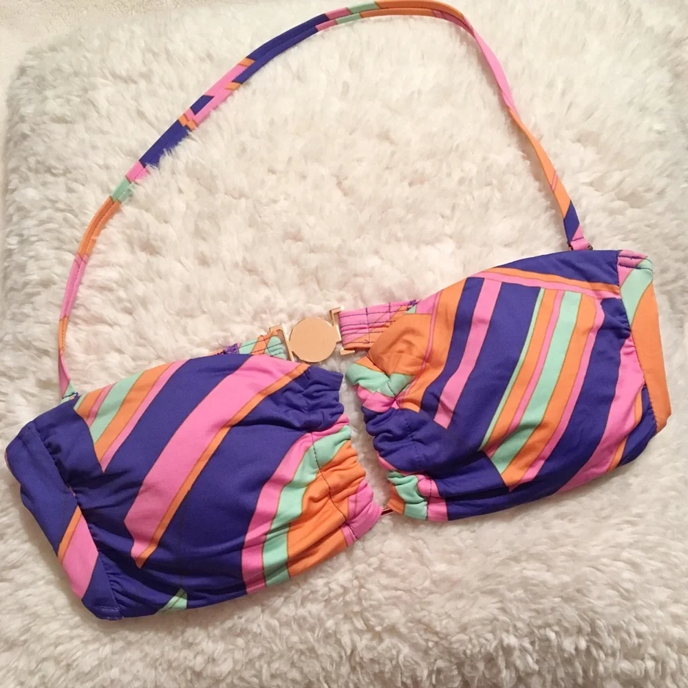 Victoria's Secret Swim Strapless Bikini Top with gold like clasp on back Medium